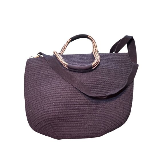 Anchor-Embellished Black Tote Bag With Rope Handles & Adjustable Strap By Americ - Picture 3 of 9